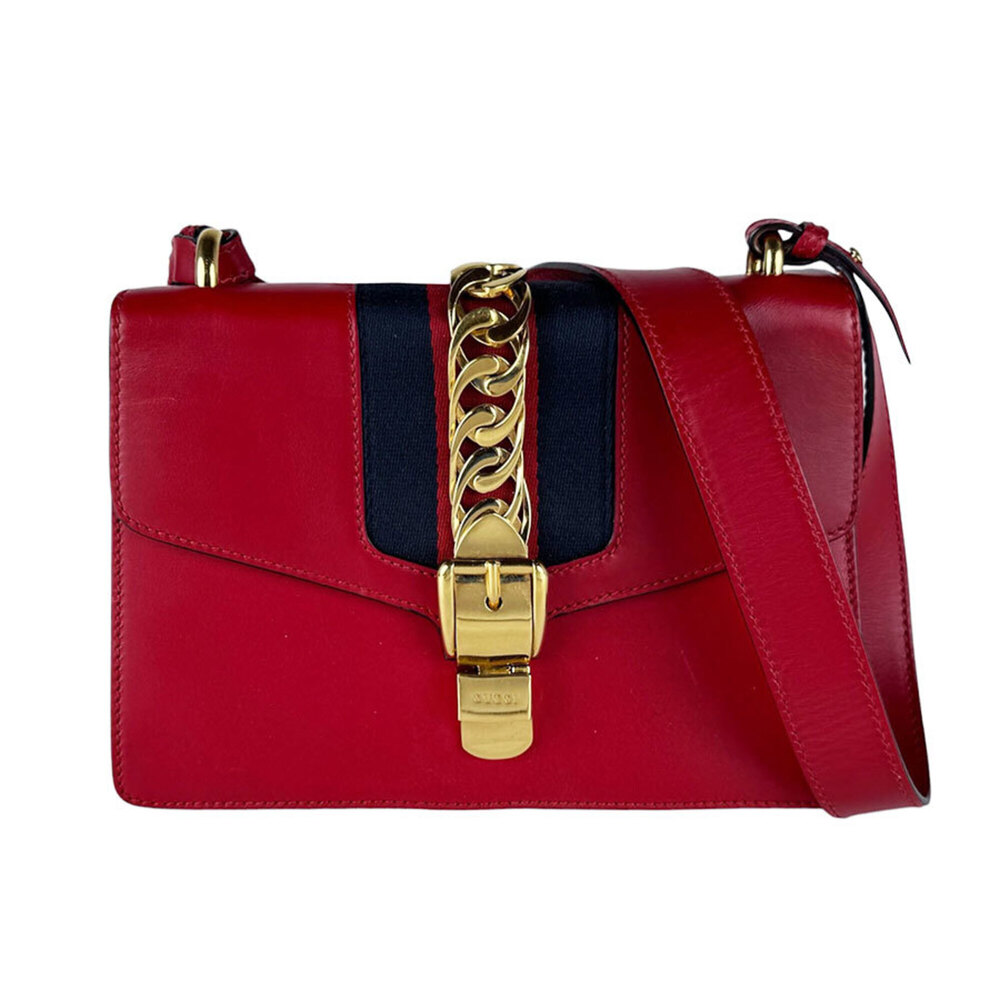 GUCCI Red Leather Sylvie Shoulder Bag